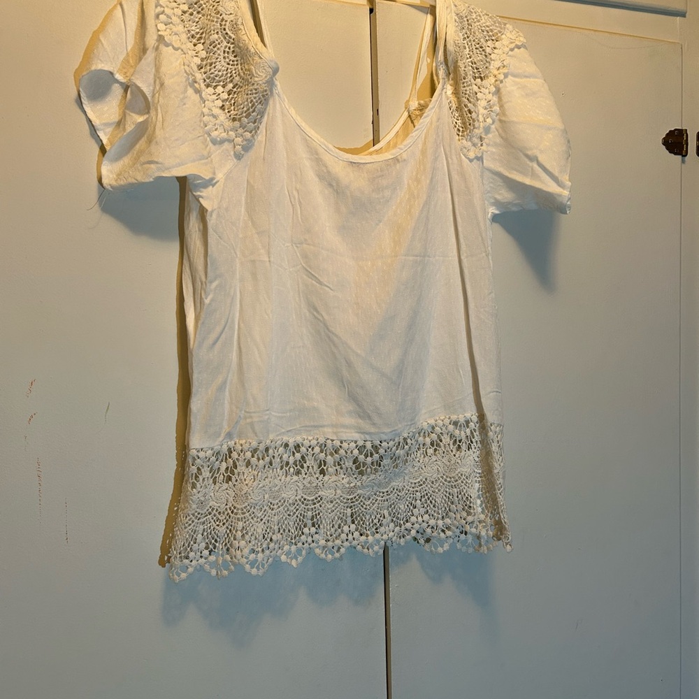 American Rag White Tie Front Ruffled Blouse - Picture 2 of 10